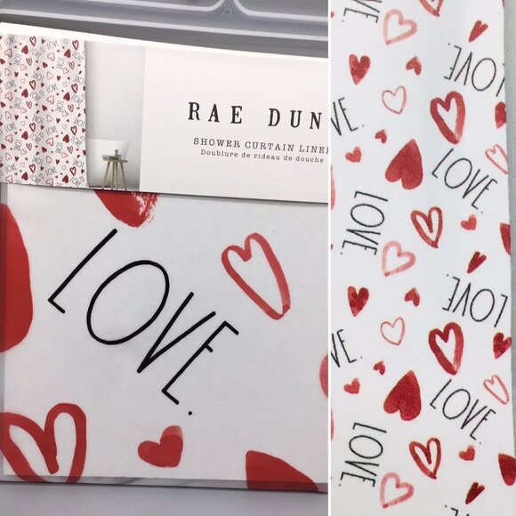 Rae Dunn Red Open Hearts LOVE Shower Curtain LINER Valentines Day Black LL NEW - Picture 1 of 10